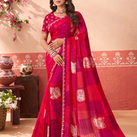 Pink geometric printed silk blend saree festive wear