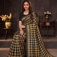 Golden embroidered silk blend saree daily wear