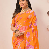 orange georgette saree