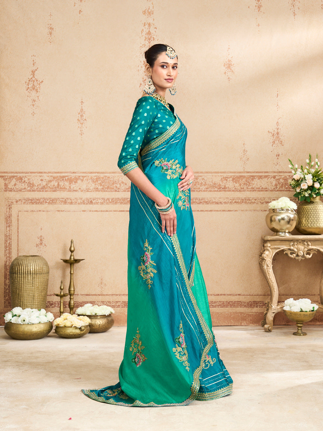 blue designer saree