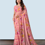 Laxmipati Rudramala Pink Georgette Floral Printed Saree