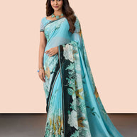 Laxmipati Rudramala Blue Georgette Floral Printed Saree
