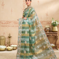 peacock green saree