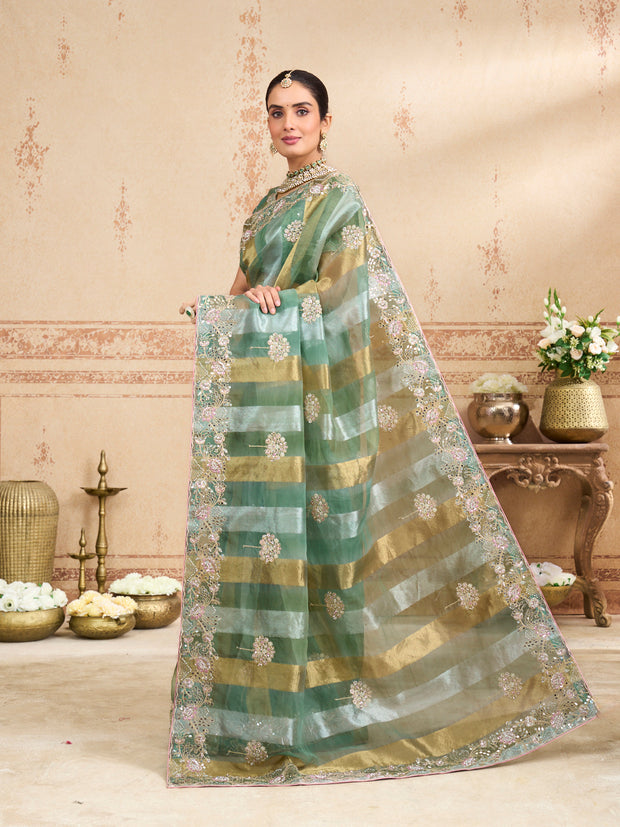 peacock green saree