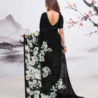 Black floral printed georgette saree festive wear