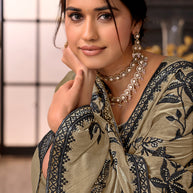Brown embroidered tissue organza saree daily wear
