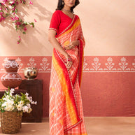 Pink floral printed chiffon saree casual wear