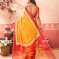 Mustard floral printed chiffon saree party wear