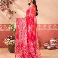 Pink floral printed chiffon saree daily wear