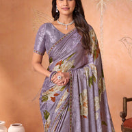 Purple embroidered silk blend saree wedding wear