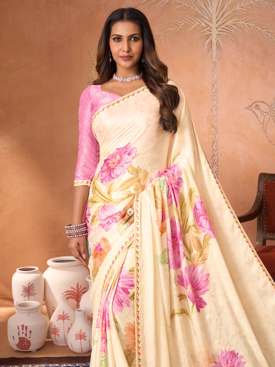 cream colour saree