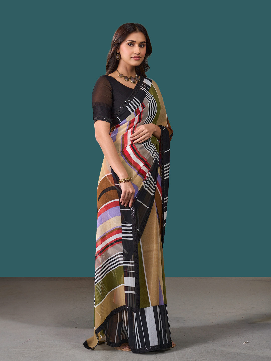 Laxmipati Rudramala Multicolor Georgette Geometric Printed Saree