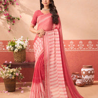 Orange floral printed chiffon saree party wear