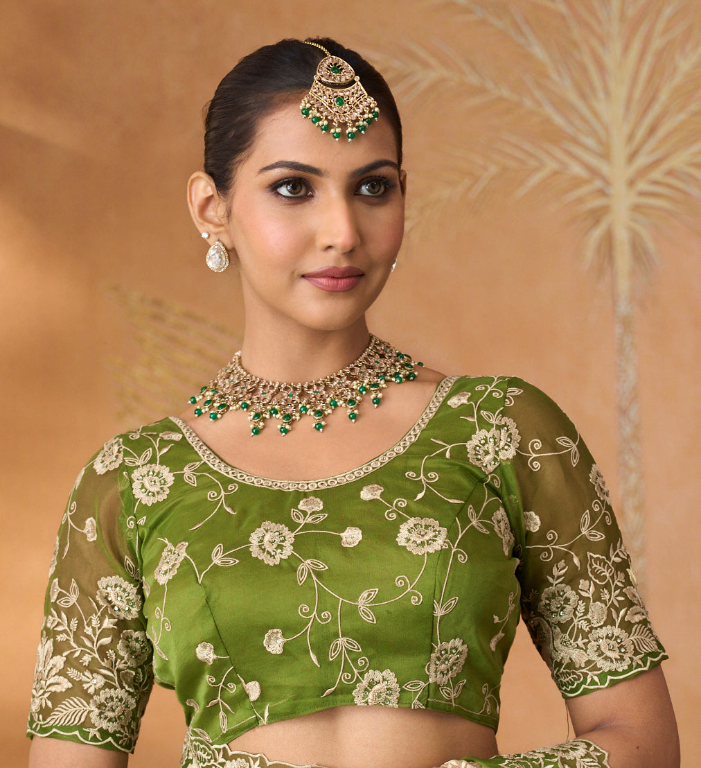 bottle green saree