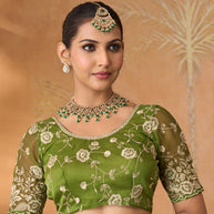 bottle green saree