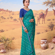 Teal Blue bandhani printed georgette saree casual wear