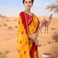 Orange bandhani printed georgette saree wedding wear