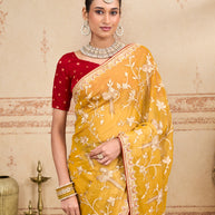 yellow organza saree