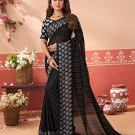 Black geometric printed georgette saree party wear