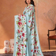 Blue embroidered silk blend saree daily wear
