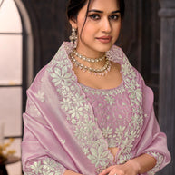 Purple embroidered tissue organza saree party wear