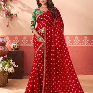 Red printed georgette saree daily wear