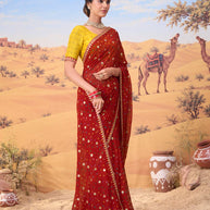 Red bandhani printed georgette saree casual wear