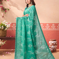 Blue floral printed silk blend saree daily wear