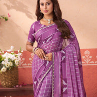 Purple printed chiffon saree wedding wear