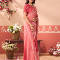 Orange floral printed chiffon saree casual wear