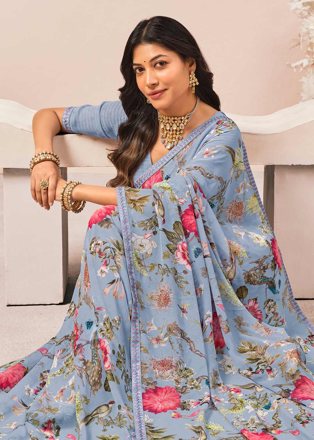 blue designer saree