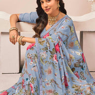 blue designer saree
