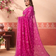 Pink floral printed chiffon saree daily wear
