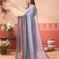 Grey geometric printed georgette saree daily wear