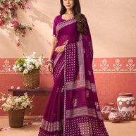 Purple geometric printed chiffon saree party wear