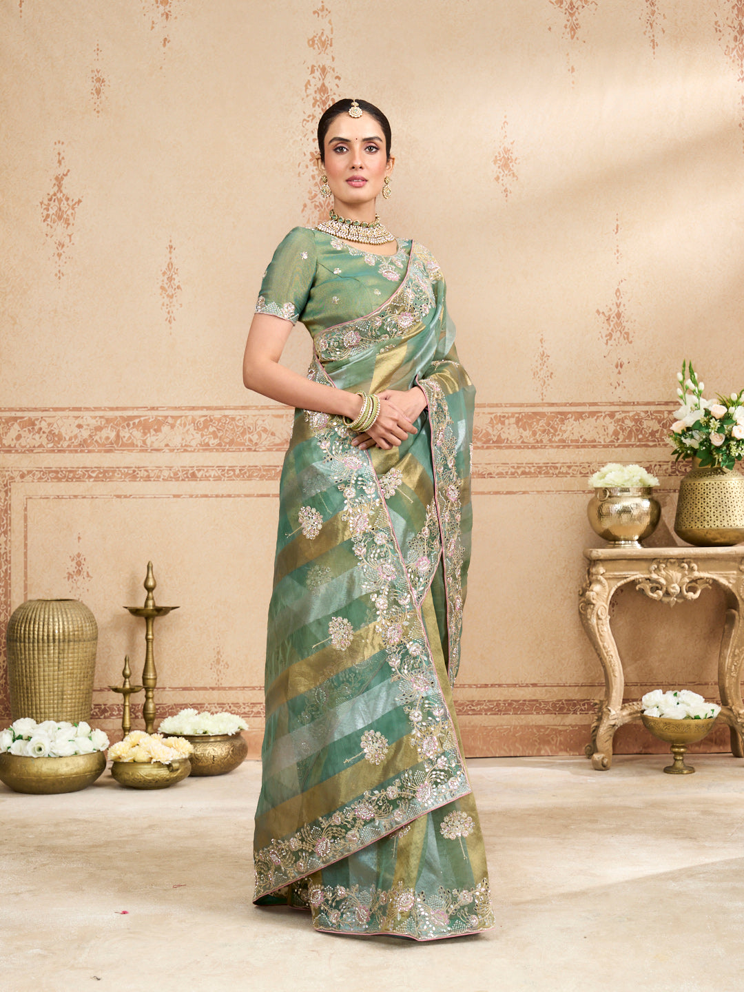 mehandi green saree