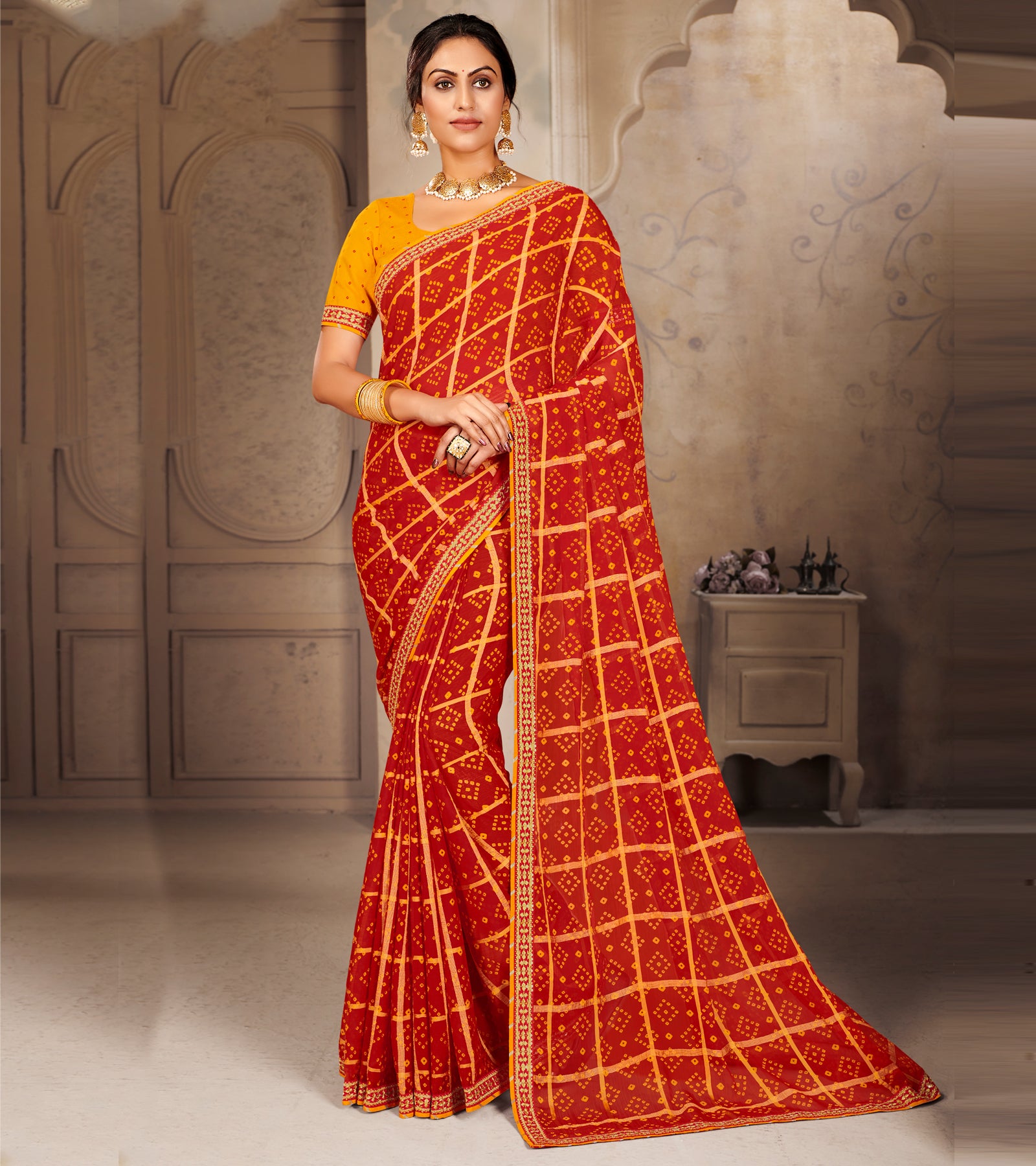 Laxmipati Red Chiffon Sarees