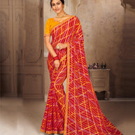 Laxmipati Red Chiffon Sarees