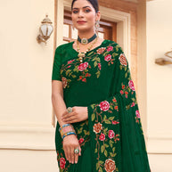 Laxmipati Chiffon Bottle Green Sarees