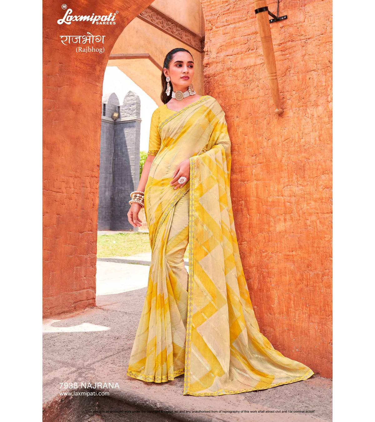 Laxmipati RAJBHOG 7938 Sparkle Chiffon Lemon Saree