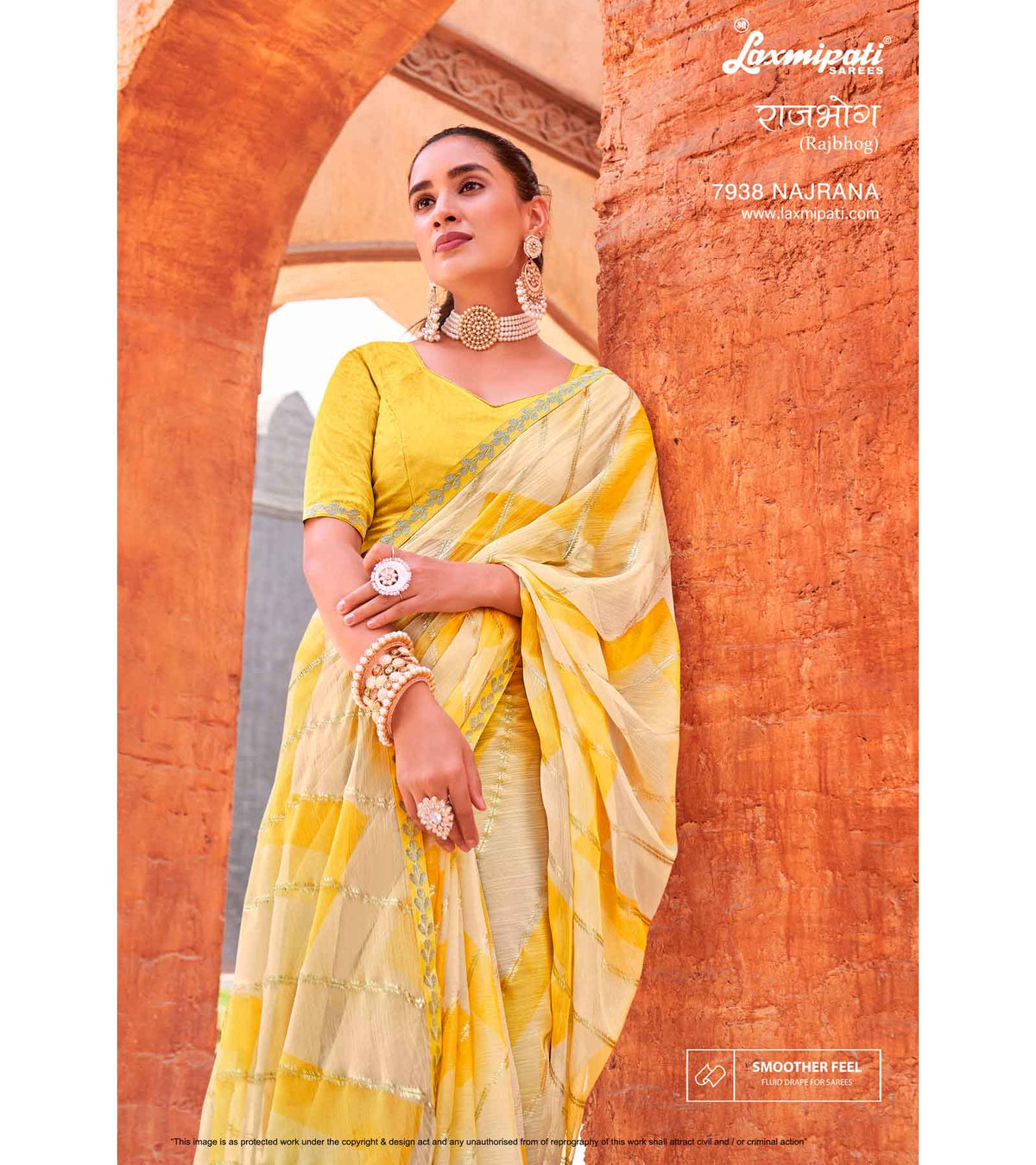 Laxmipati RAJBHOG 7938 Sparkle Chiffon Lemon Saree