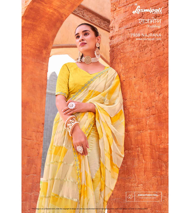 Laxmipati RAJBHOG 7938 Sparkle Chiffon Lemon Saree