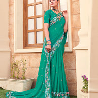 Laxmipati Chiffon Green Floral Embroidered Saree