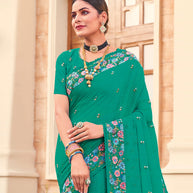 Laxmipati Chiffon Green Floral Embroidered Saree