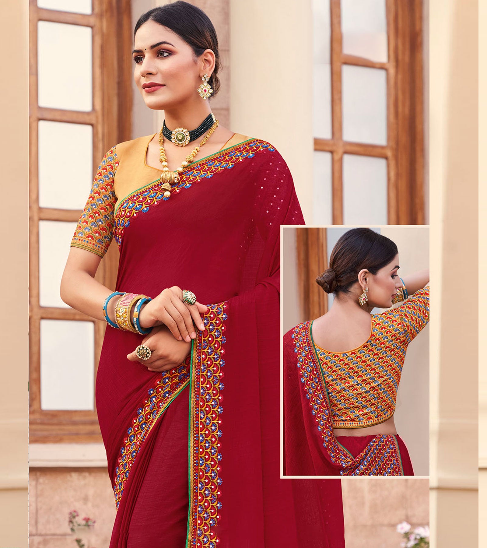 Laxmipati Chiffon Maroon Sarees
