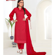 Laxmipati Namrata  Muslin Base Cherry Red Straight Cut Kurti With Pant & Dupatta