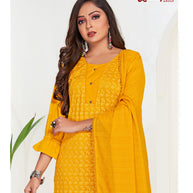 Laxmipati Namrata  Muslin Base Marigold Straight Cut Kurti With Pant & Dupatta