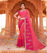 Laxmipati Chiffon Pink Leheriya Prints with Resham Work Embroidery Work Saree