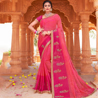 Laxmipati Chiffon Pink Leheriya Prints with Resham Work Embroidery Work Saree