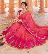 Laxmipati Chiffon Pink Leheriya Prints with Resham Work Embroidery Work Saree